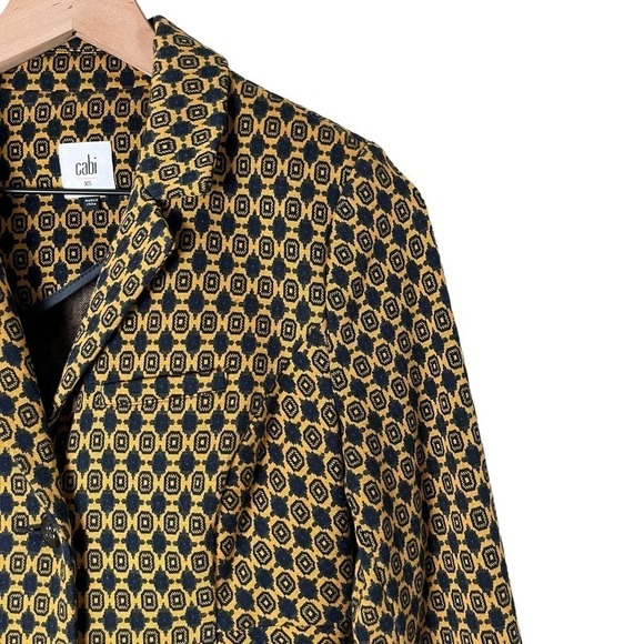 Cabi Kensington Proper Standout Blazer Jacket in Yellow Navy Medallion Motif, XS - Picture 6 of 16